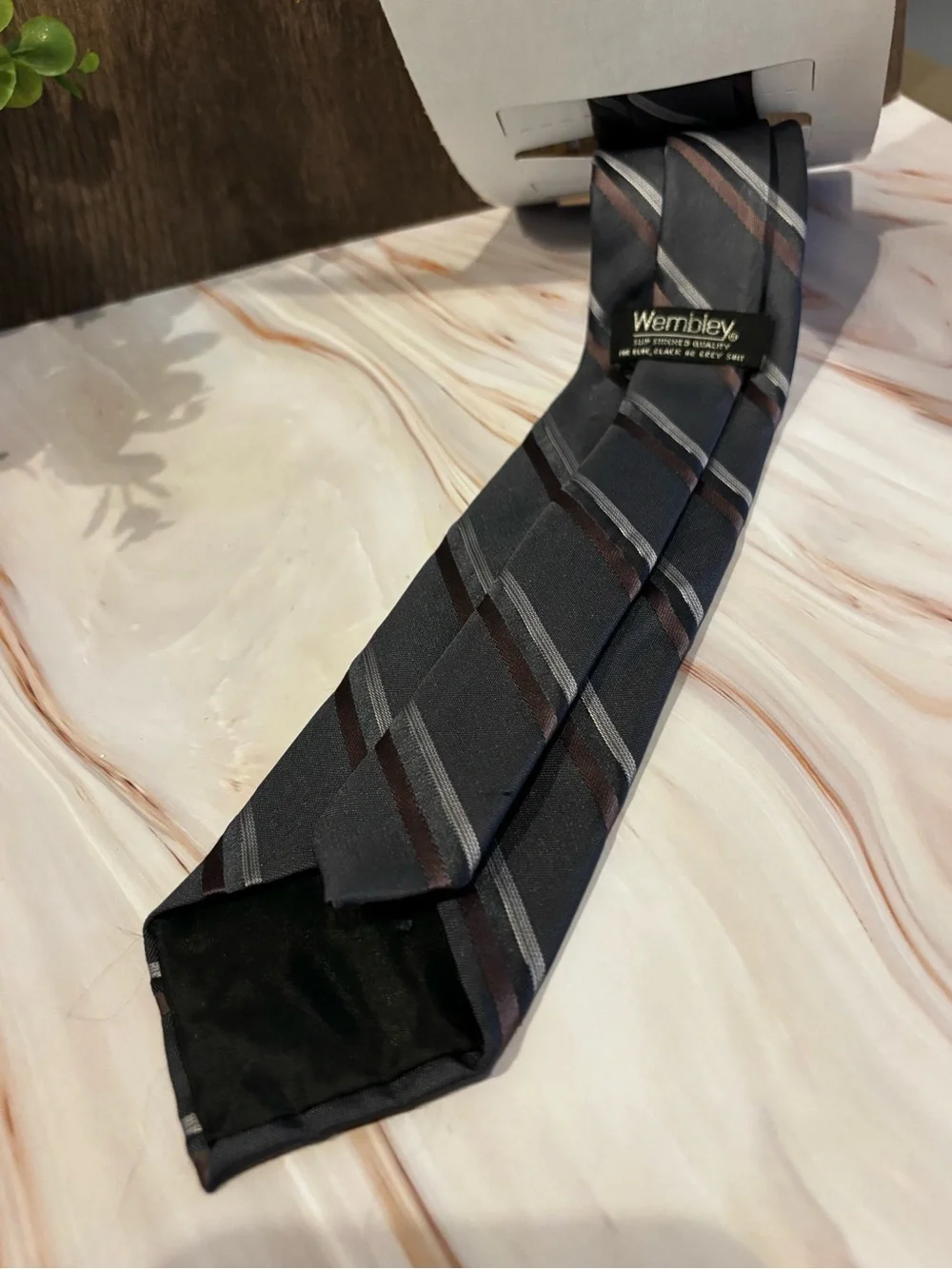 Men's Black Tie with Brown and Gray Diagonal Stripes